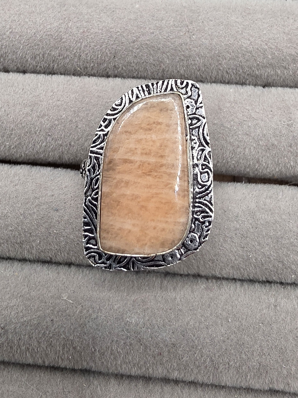 Silver Plated Peach Gemstone Statement Ring Size 8 1/2